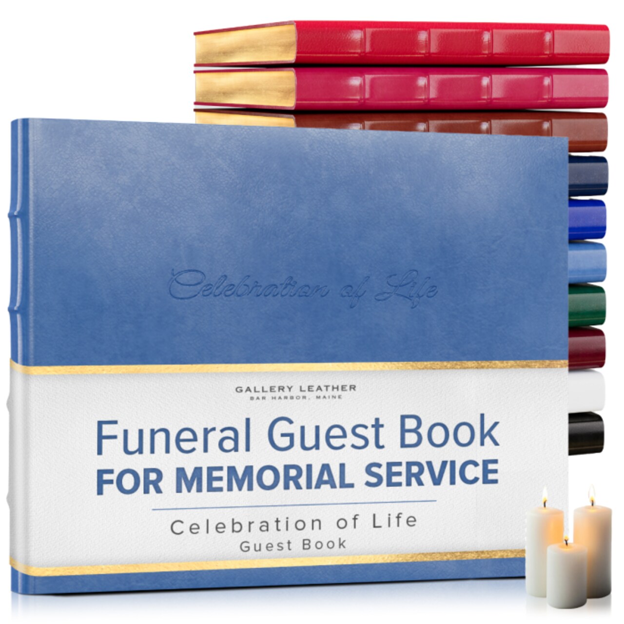 Gallery Leather Guest Book Funeral, Celebration of Life, Memorial, 192 Lined Pages, Bonded Leather, Hardcover